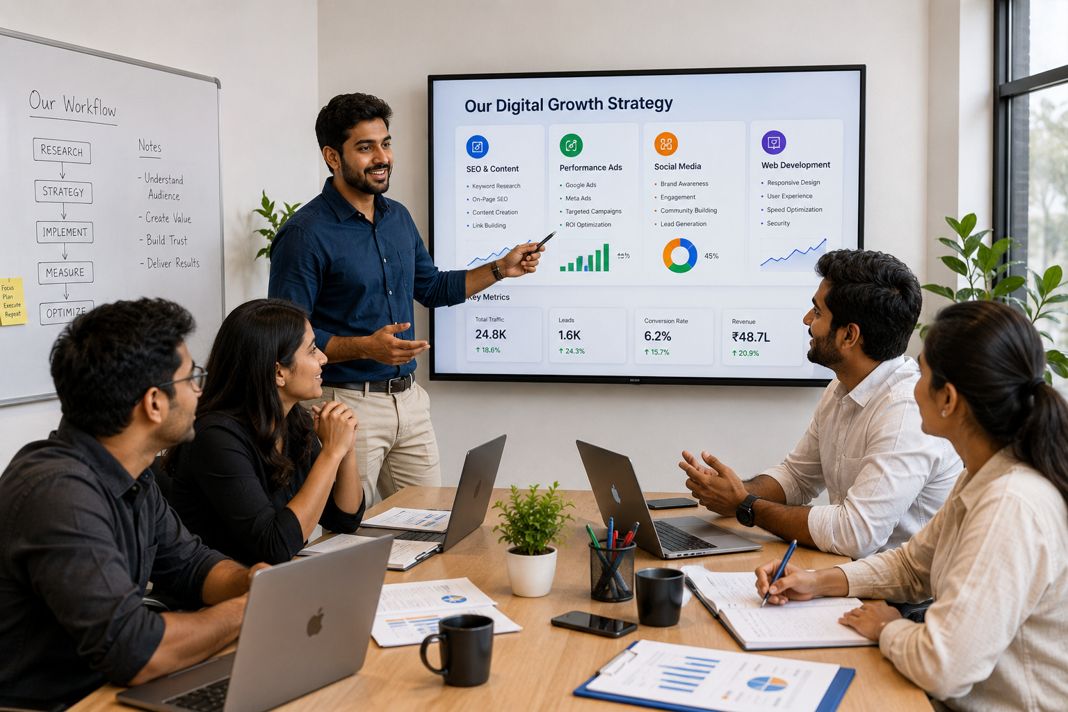 Agency team presenting a digital growth strategy